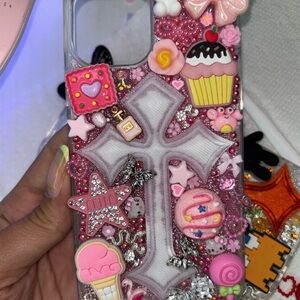 Decorative Pink Phone Case with Cross Design